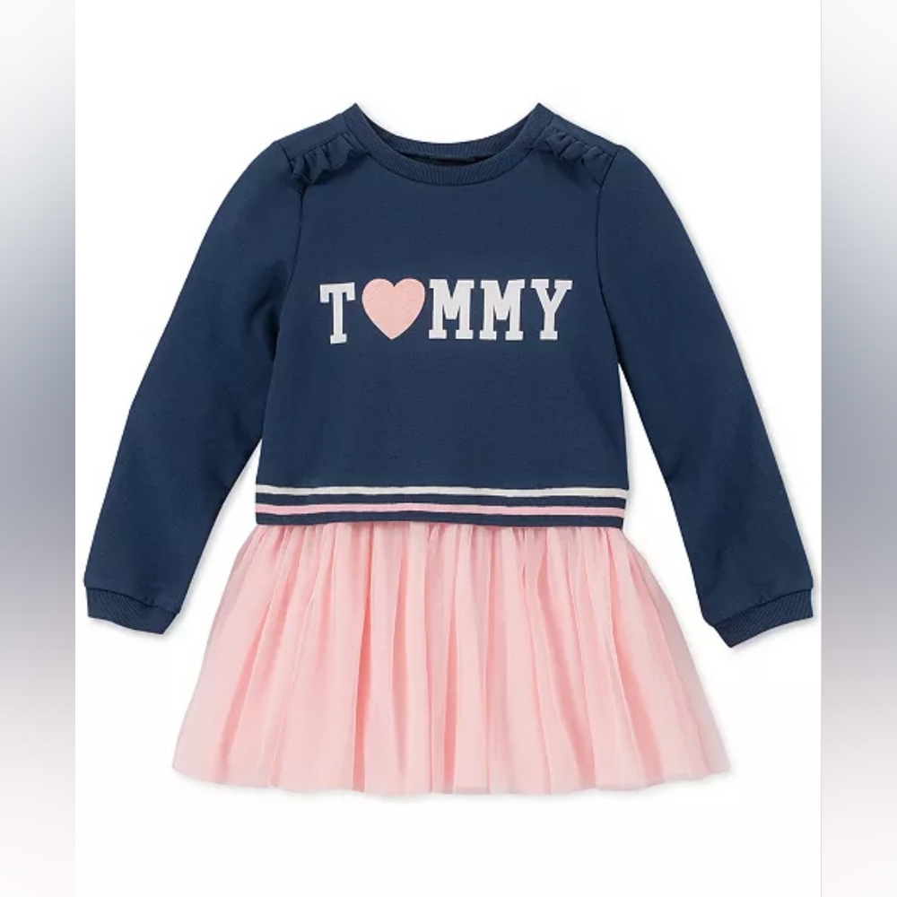 Tommy Hilfiger Baby Girls French Terry Tutu Dress - Navy/Pink 12M